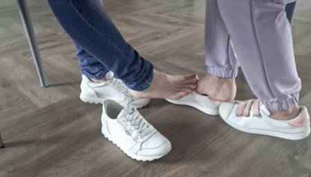 2 lesbian meet in the cafe and footsie under the table TW