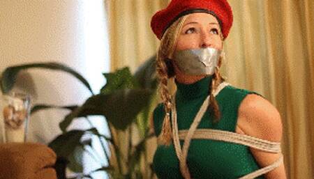 Amanda Kent as Cammy from Street Fighter captured, tied, gagged