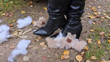 Destroying Cute Teddy with Car and Boots