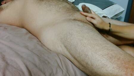 BBW Giving Senual Handjob to Husband to Wake Him up