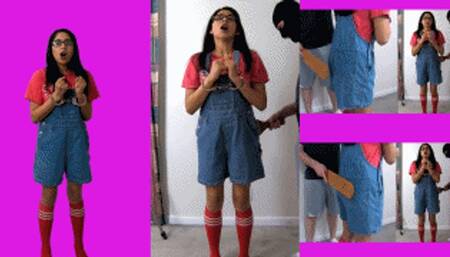 Candy thief eRica gets paddled over her overalls