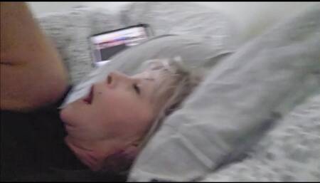 Woman caught watching porn gets a cock shoved in her mouth and fucked