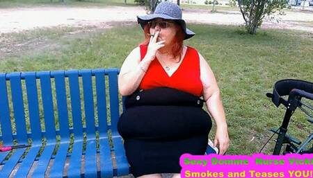 Nurse Vicki Smoking in the Park on a Bench mp4