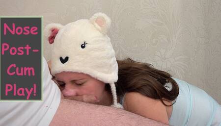 Nose Post-Cum Play: Rub, Sniff, Blow Prolonged after Blowjob