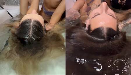 Parting the hair and dipping the head in the water (custom video)