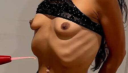 Slender Asia bound to Pole punished made to suck in her belly Whipped