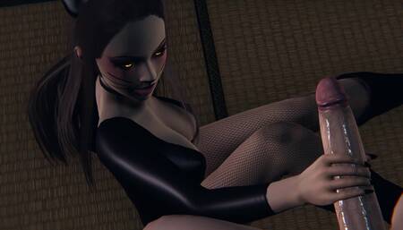 Halloween 3D Hentai - Alluring Black Cat Cosplay Girl, Handjob, Sloppy Blowjob, and Deepthroat Cumshot
