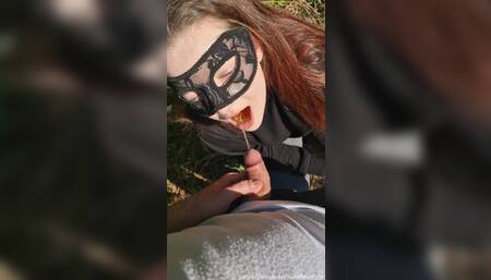 Very risky piss drinking video during the day next to a busy road