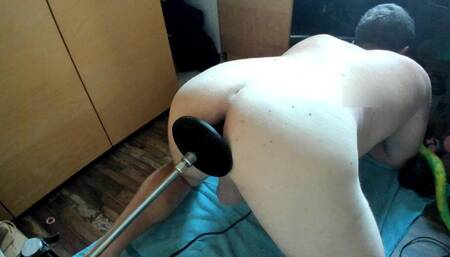 Deep anal fuck with long fantasy dildo mounted on sex machine