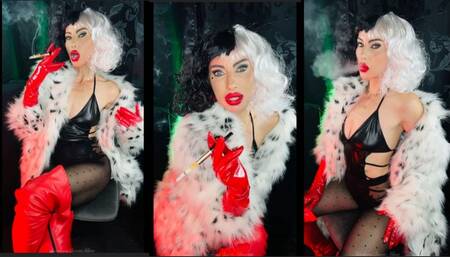 Cruella smokes marlboro 100 in a holder