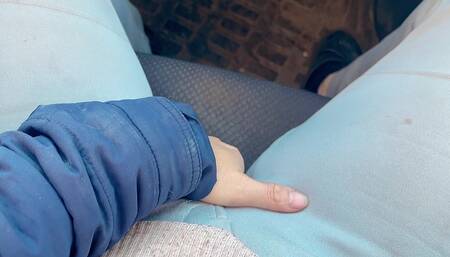 she open hairy pussy in the car then go outside piss