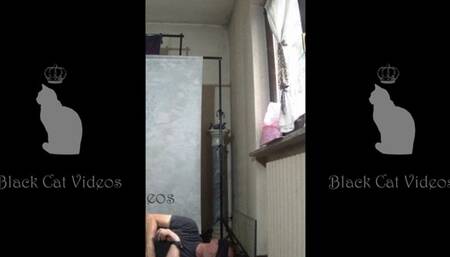 face trample wearing fashion flat sandals by Alice (fullbody view)