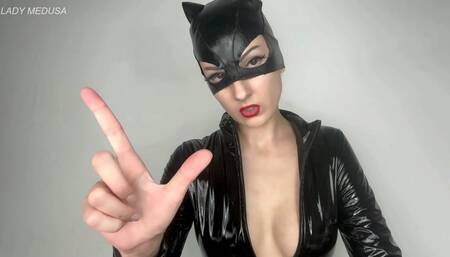 Catwoman's tiny dick servant - SPH, shiny catsuit worship