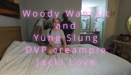 Jacki Love gets a DVP and Double creampie from Woody Wantsit and Yung Slung