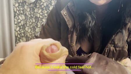 Risky Outdoor Blowjob by the Lake Red Shiny Downjacket Fetish 316