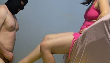 647 kicking the balls while sitting on the bed and crushing them with your hands