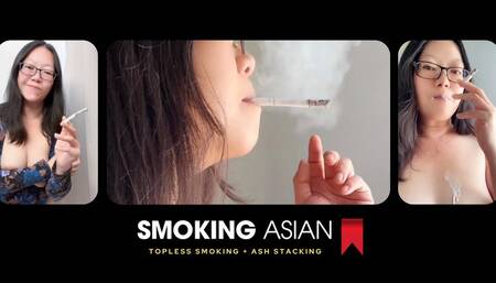 Smoking Asian MILF: Thirsty and Topless Smoking Milk Spill & Ash Stacking Challenge