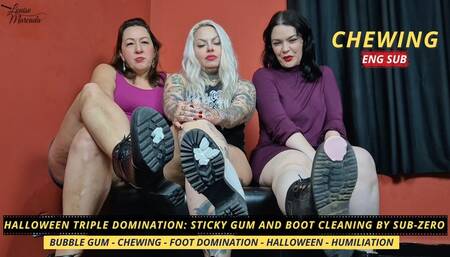 Halloween Triple Domination: Sticky Gum and Boot Cleaning by Sub-Zero (1080 EN SUB) - Bubble Gum - Chewing - Foot Domination - Halloween - Humiliation