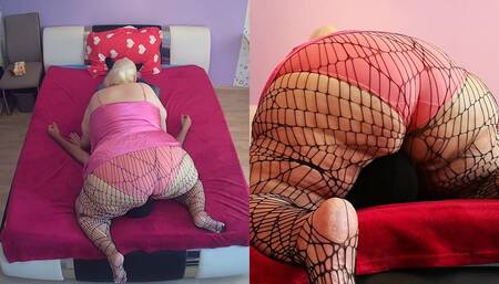 Spider net pantyhose facesitting by a SSBBW
