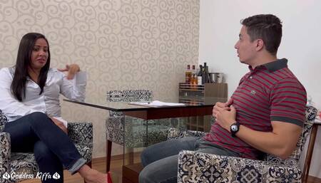 Sexy Trainne Waiting for the Interview Red Stiletto Mesmerize Her Competitor