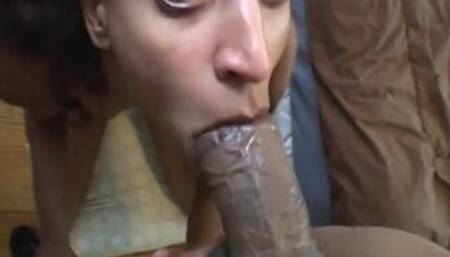 Ebony cutie sucks big cock in a POV close up