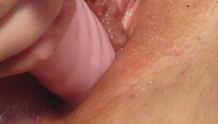 Lot of squirts. Mom pleasures herself with a vibrator for several orgasms.