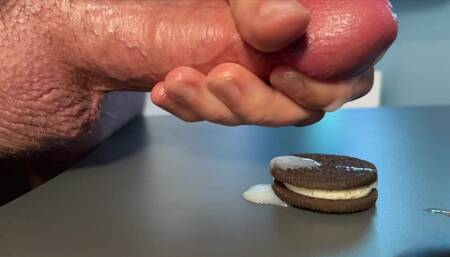Cumming on Food - Covering an Oreo with a Huge Load of Cum - Close-up Cumshot on a Cookie