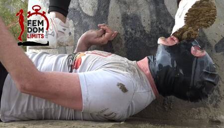 Licking very muddy sneakers clean