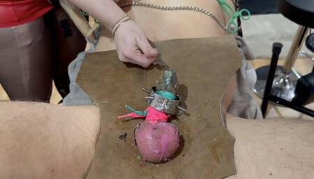 cbt in the chair waxing dick and balls and stretching with rope