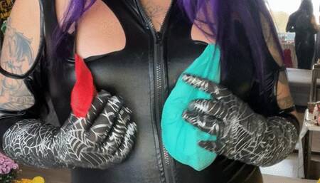 girl in latex and gloves b2p red balloon