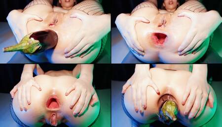 PUSHING OUTS AND GAPES BIG EGGPLANT (Anal, Hardcore, Gaping, Close up, Doggystyle, Huge toy)