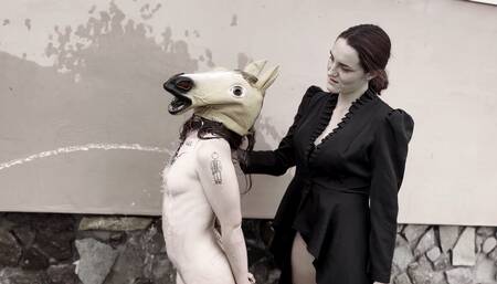 PONYGIRL washed with icy COLD WATER - Lezdom