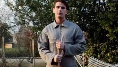 Naughty Teenage Girl Turns on the Gardener Through the Window