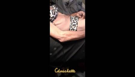 Crossdesser Cdmichelle Wearing Sexy Spotted Swimsuit While Playing with Cock