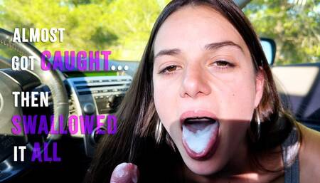 Public Blowjob Almost Caught, Finished in the Car with a Swallow - KLX