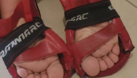 Sneaky watching sensei taking off her footpads