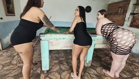 Super triple fart on our losing slave at billiards!! By Britney Hunter, Bella Cruel, Babi Ventura and Monique part 1