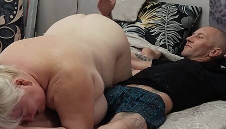 Mother-in-law as a whore sucks cock and swallows cum