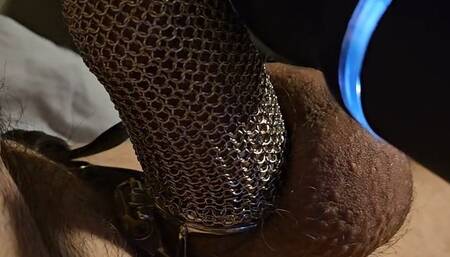 Baby Mistress makes him Cum wearing new Chainmail Cage for first time