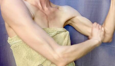 DrArches Oils Her Biceps after a Shower (1080 mp4; 2 mins with talking)