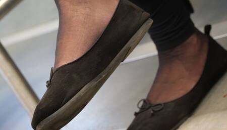 Nylon and ballet flats foot fetish admiration