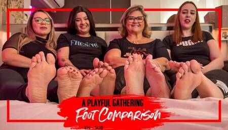 Nara, Ju, Juliette and Calidoe: A Playful Foot Comparison (720 EN-sub) Foot Fetish - Soles - Size Comparison - Toe Nails - Barefoot - POV Feet