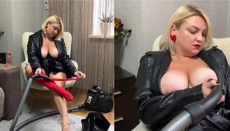 Stepmother cums into the vacuum cleaner stream MP4