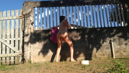 My wife completaly naked in front of street masturbates herself