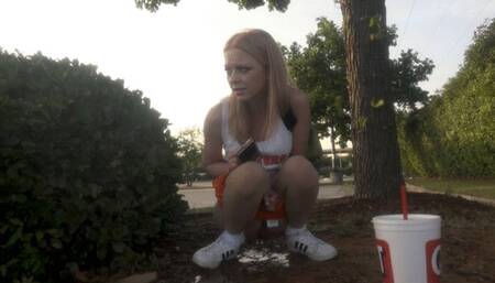 Hooters Girl pees in the parking lot at work - MP4