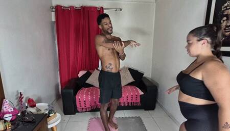 Squeezing, sitting, and making a tower of butt weighing 160 kg onto our loser personal trainer! By Rosalia Peach, Victoria Dias, and Vitor Cam Babi