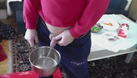 John is Peeing into a Kitchenpot
