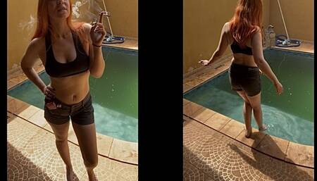 Smoking barefoot, I decide to throw the cigarette butt into the pool