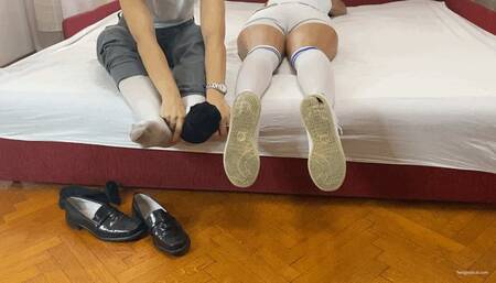 RELAXING AND SNORING WITH DIRTY SMELLY SOCKS NYLONS FUN (PART 2) - MP4 HD