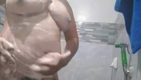 Curvy hairy Aunty having shower